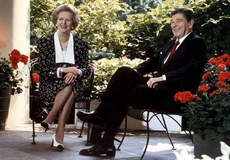 Í Hvíta húsinu 17. júlí 1987. Mikill vinskapur myndaðist milli Margaret Thatcher og Ronald Reagan forseta Bandaríkjanna. 